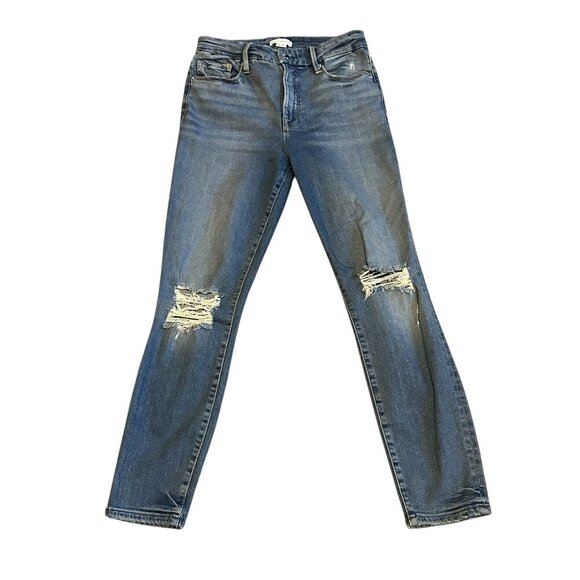 Good American Good Legs Skinny Jeans Distressed Knees Classic Stretch Size 8/29 - Picture 1 of 11